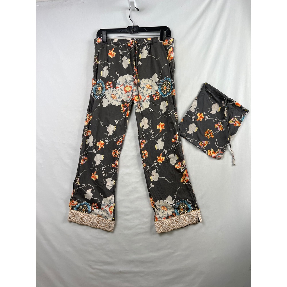 Sudara Punjammies Pajama Pants Womens Large Petite Grey Floral Embroidered Cuff